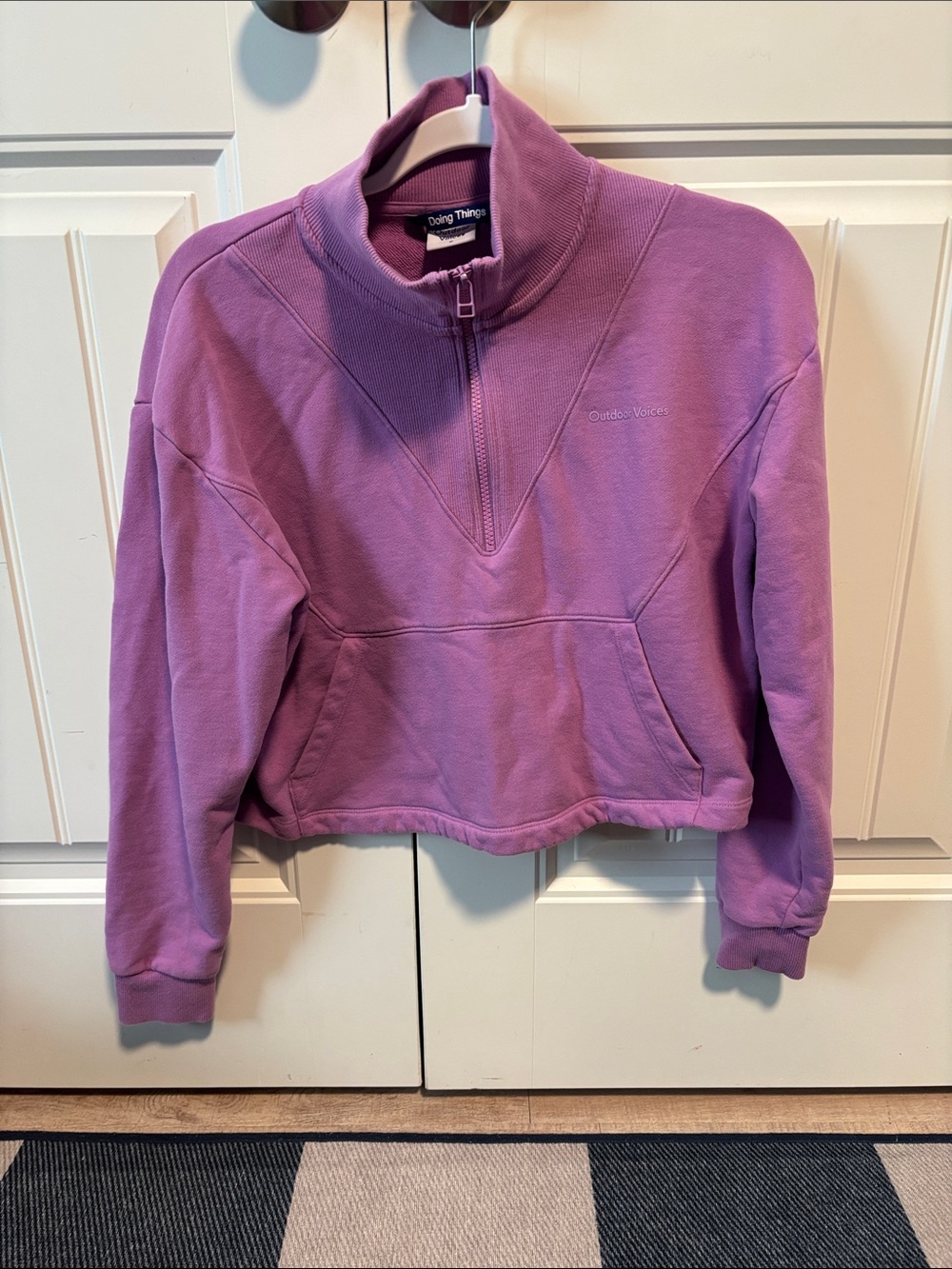 Outdoor Voices Quarter-Zip Cropped Sweatshirt in Lavender